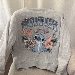 Stitch Graphic Gray Crew Neck Sweater